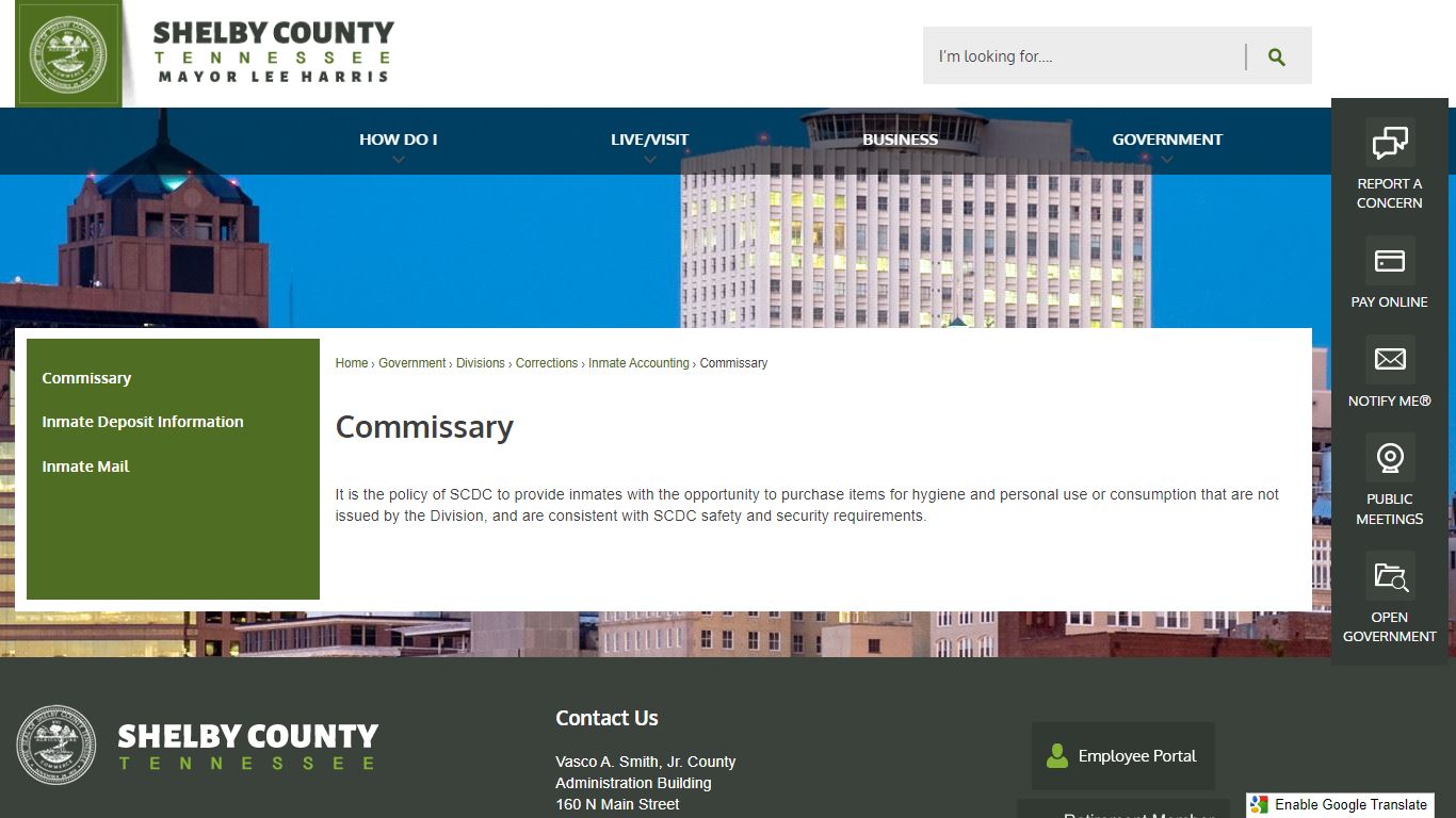 Commissary | Shelby County, TN - Official Website
