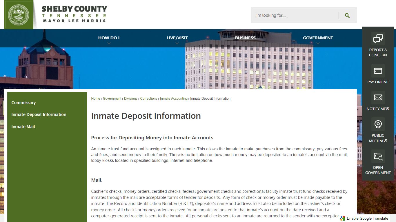 Inmate Deposit Information | Shelby County, TN - Official Website